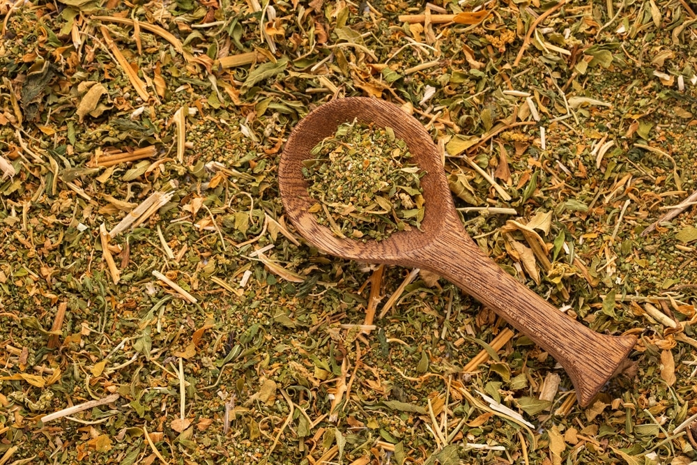 Dried Leaves Of Epazote In The Spoon Dysphania Ambrosioides