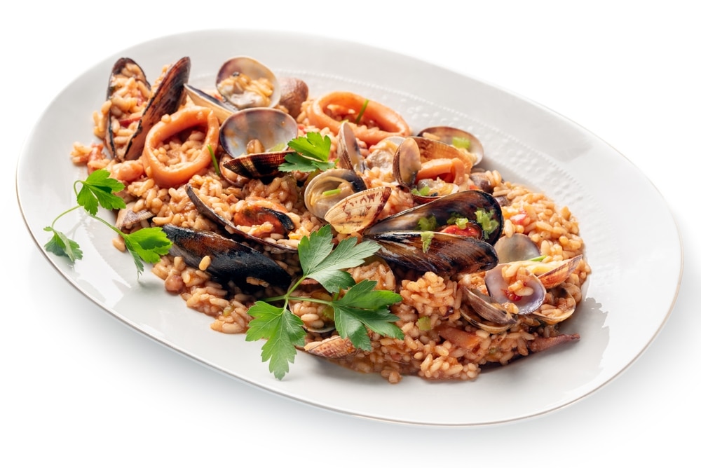 Risotto alla pescatora, a traditional italian recipe of risotto with seafood