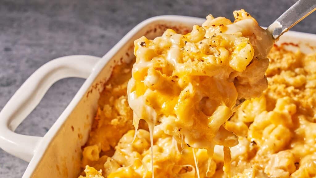 a side view image of Mac and Cheese baked dish