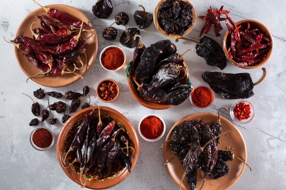 A Top Down View Of A Variety Of Dried Chile