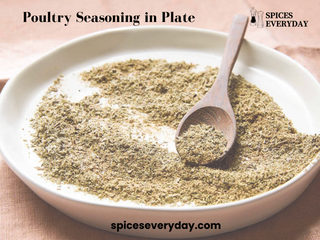 Poultry Seasoning in Plate with wooden spoon